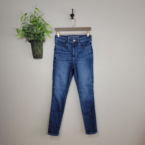 American Eagle Skinny Jeans Super Hi Rise Jeggings Dark Blue Wash Stretch AE 6